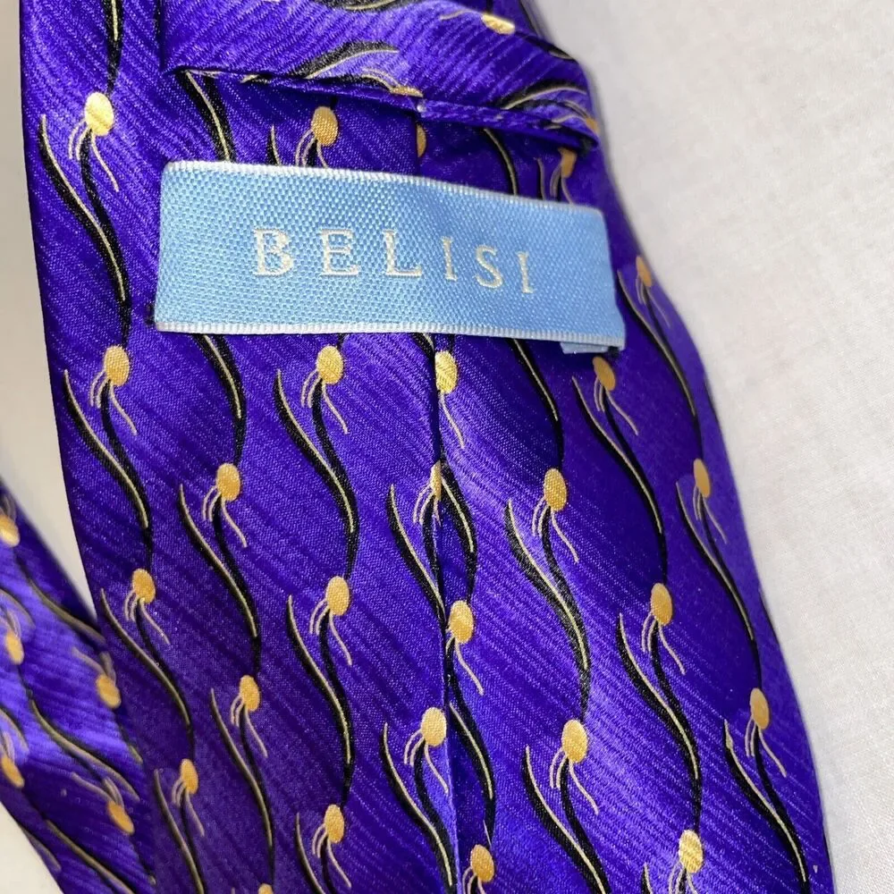 Belisi Men’s Dress Tie Size 57” Purple Wave Pattern Silk Business Formal Party